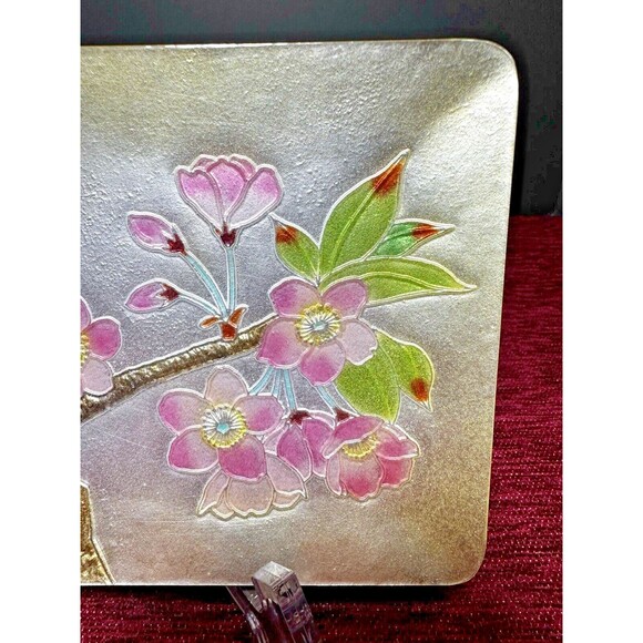 Vintage Japanese Ando Cloisonné Enamel Small Tray, Cherry Blossom on Tree Design - Picture 11 of 14